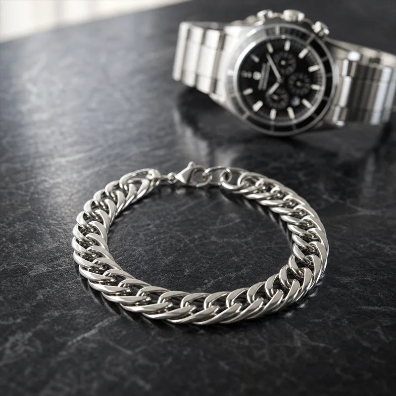 Premium Silver Stainless Steel Men's Bracelet (with Free Box)