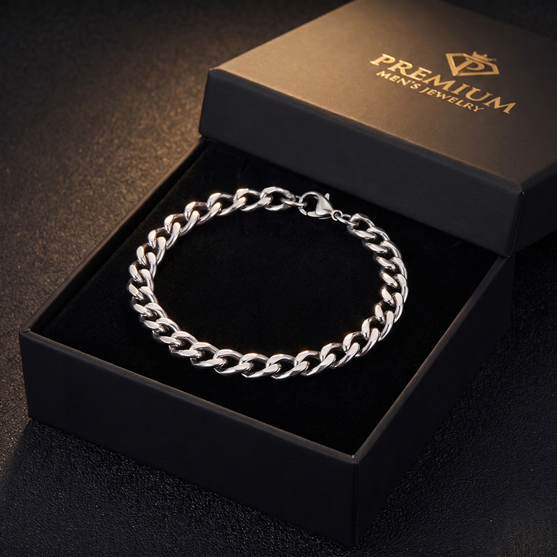 Premium Silver Stainless Steel Men's Bracelet (with Free Box)