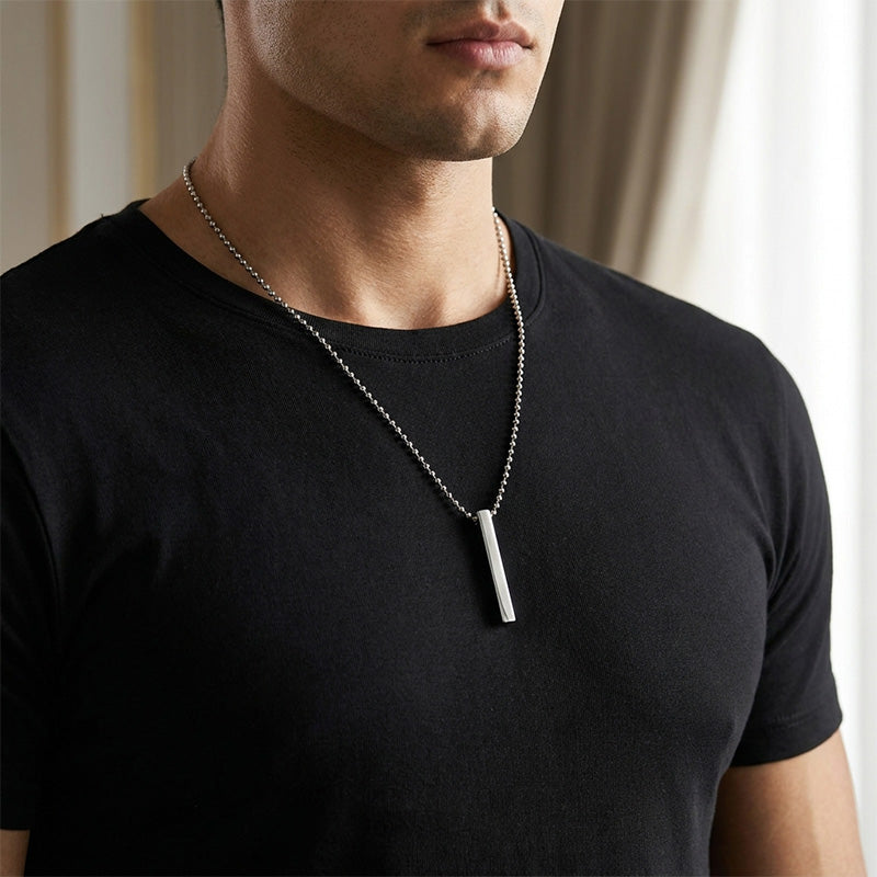Silver Bar Pendant Necklace for Men | Premium Stainless Steel