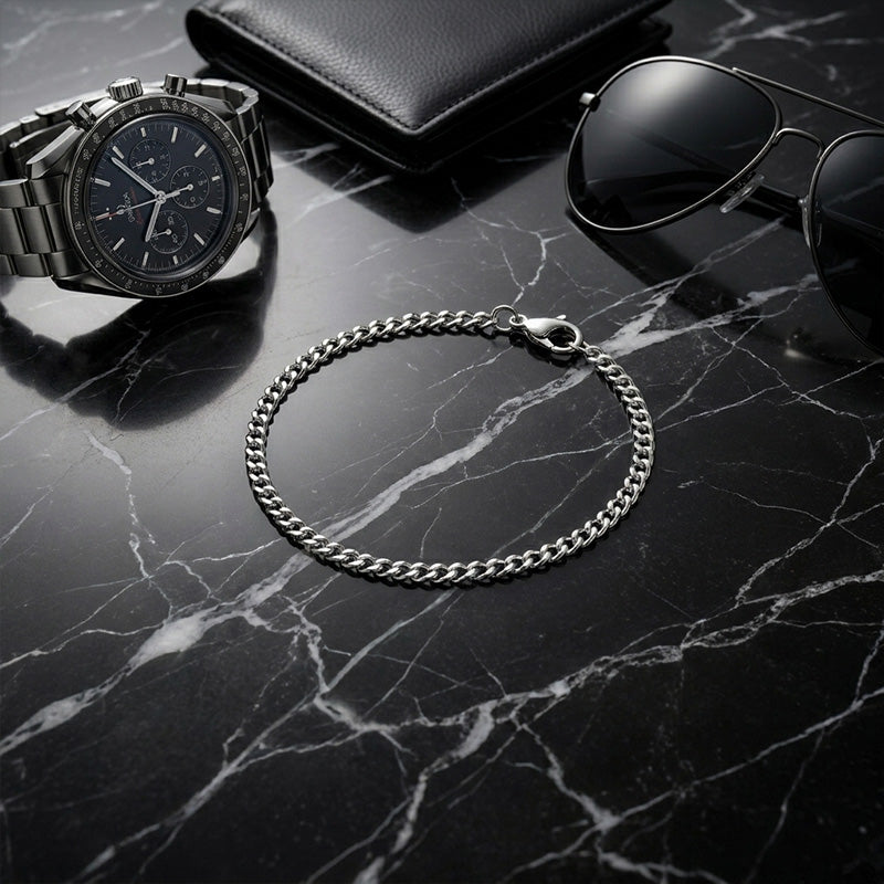 Premium Thin Silver Stainless Steel Men's Bracelet (with Free Box)