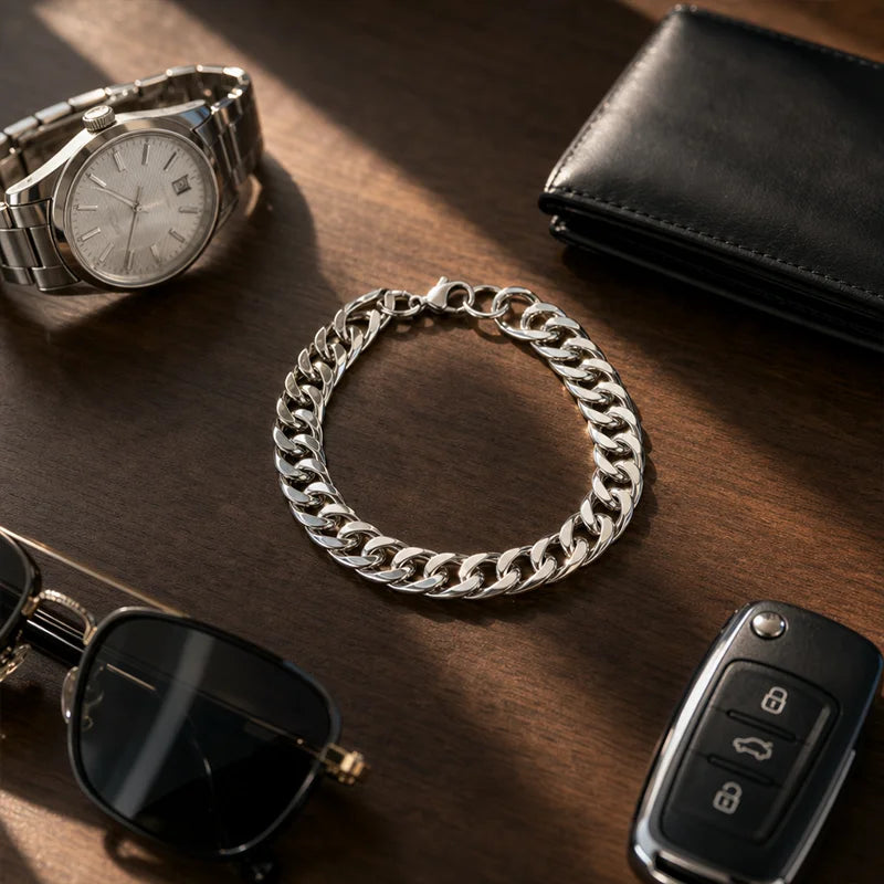 Premium Silver Stainless Steel Men's Bracelet (with Free Box)