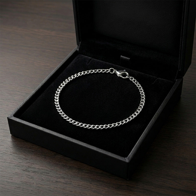 Premium Thin Silver Stainless Steel Men's Bracelet (with Free Box)