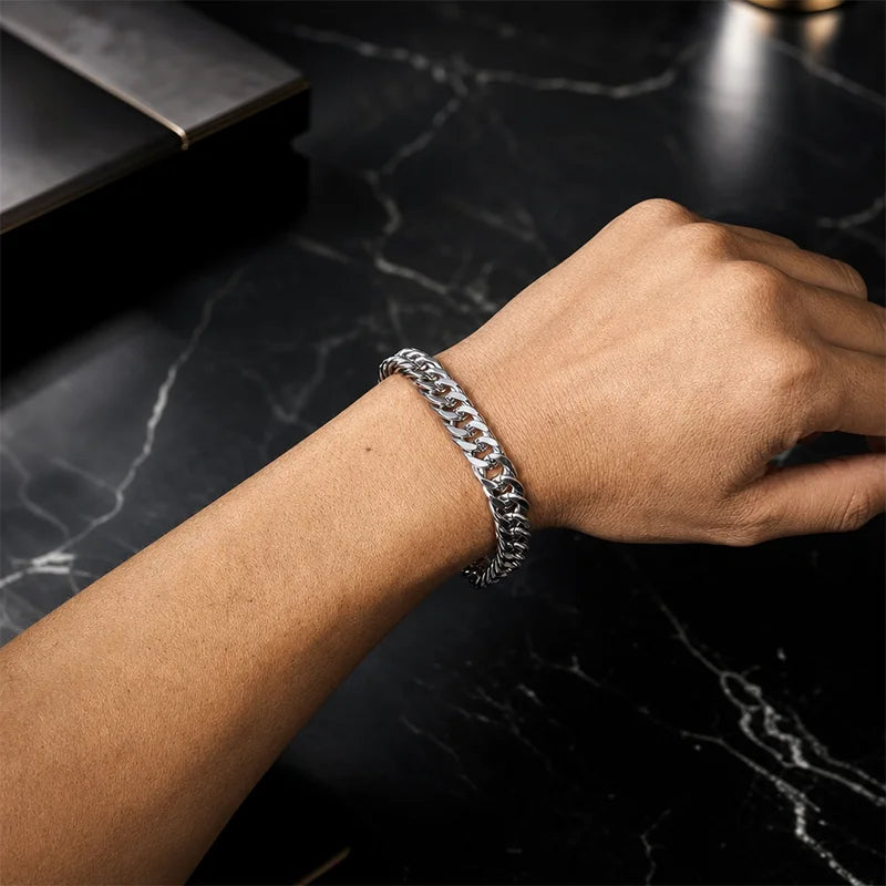 Premium Silver Stainless Steel Men's Bracelet (with Free Box)