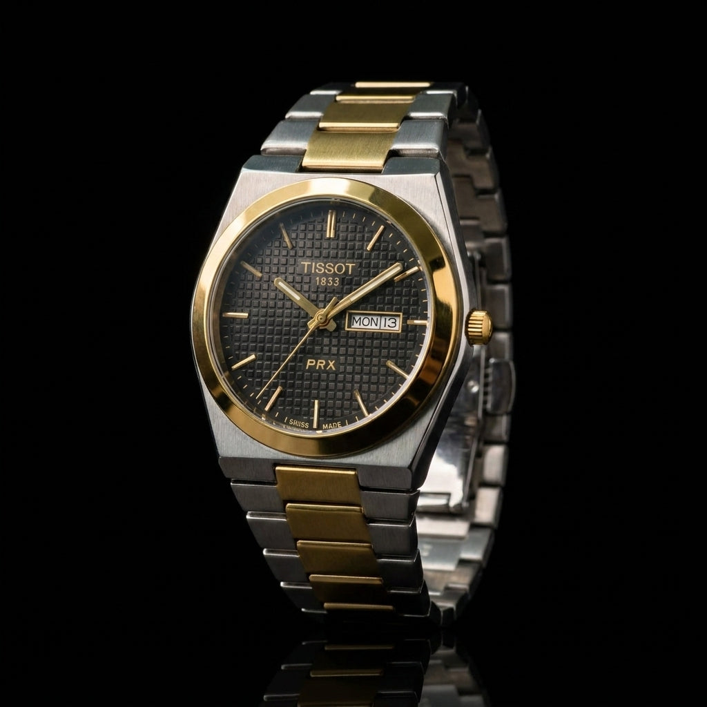 Tissot PRX Two-Tone Black Textured Dial Watch