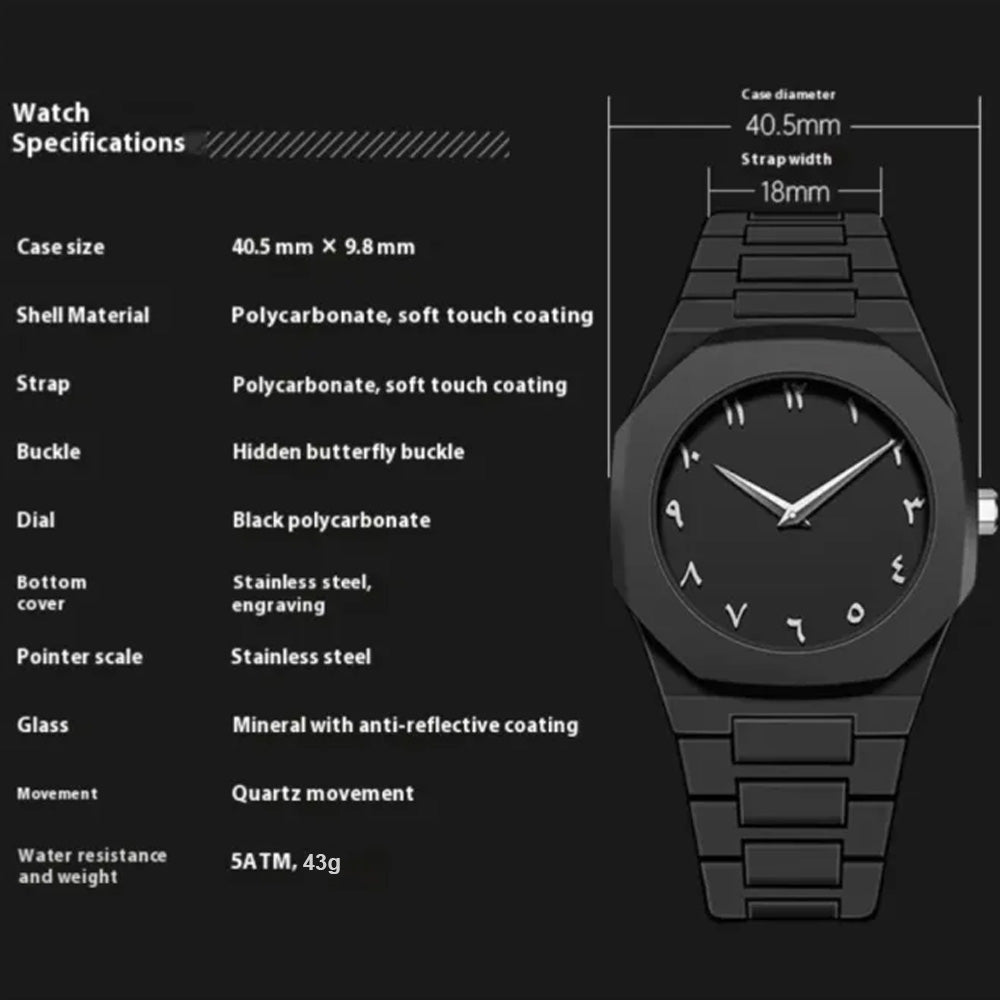 Original Black Arabic Aura Watch with Butterfly Lock