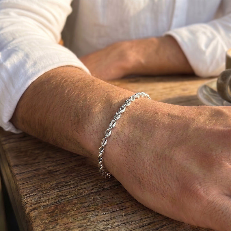 Twisted Rope Stainless Steel Bracelet for Men (with Free Box)