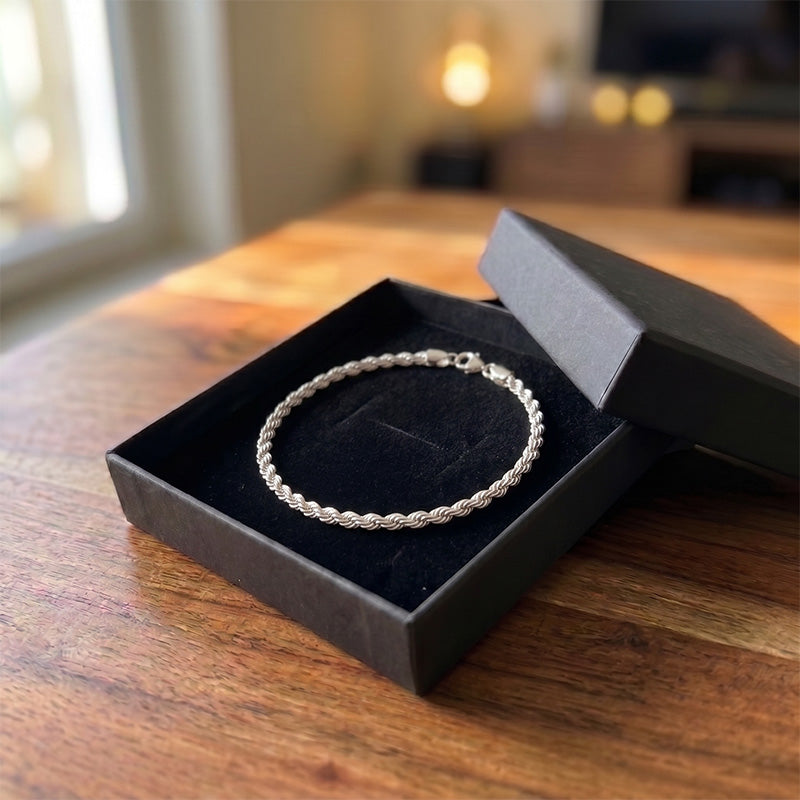 Twisted Rope Stainless Steel Bracelet for Men (with Free Box)