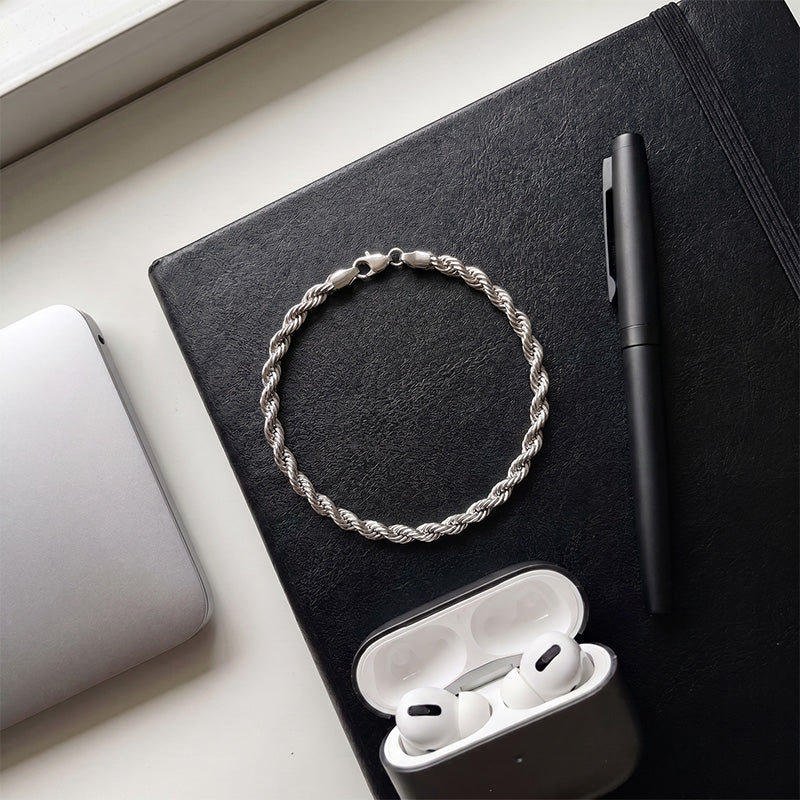 Twisted Rope Stainless Steel Bracelet for Men (with Free Box)
